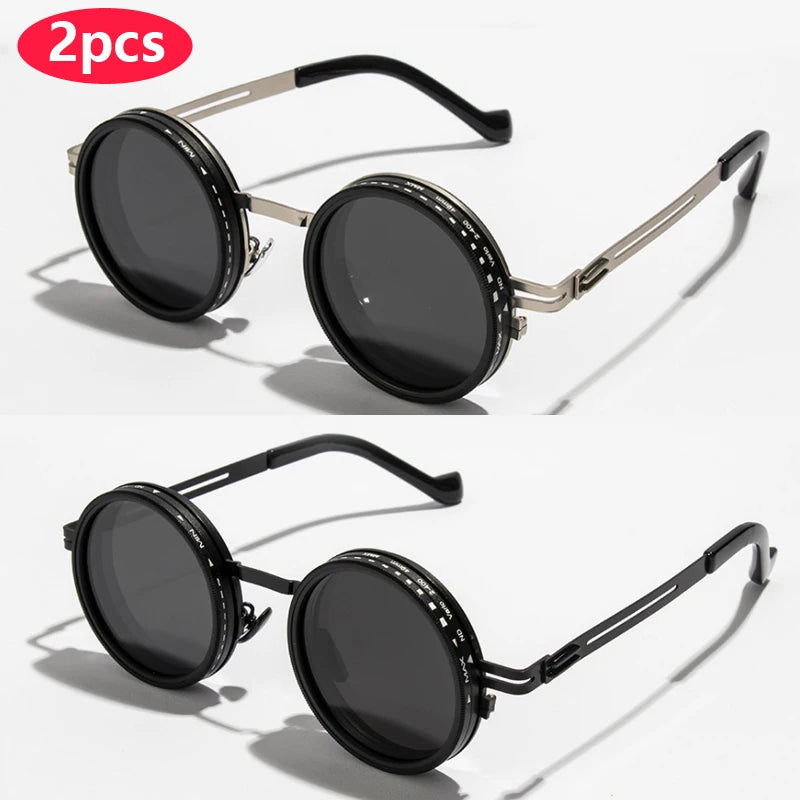 Polarized Round Sunglasses ND9 – Adjustable Dimming Retro Punk UV400 Shades for Men & Women, Ideal for Fishing & Outdoor Use