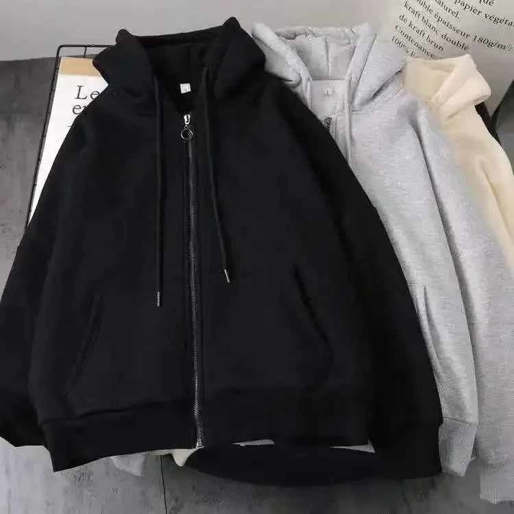 Women's Y2K Fleece Zipper Hoodie – Loose Fit Streetwear Punk Sweatshirt | Trendy Hip Hop Couple Style