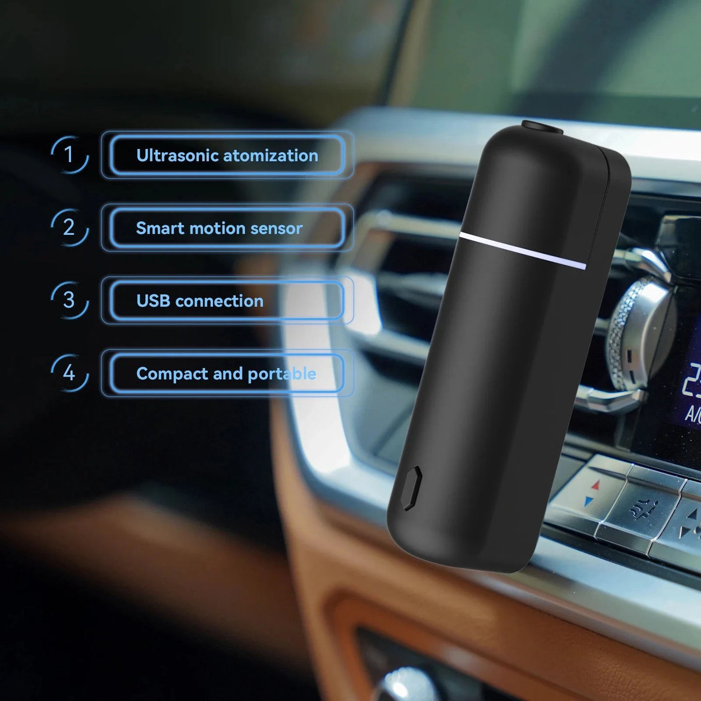 Mini USB Rechargeable Car Aroma Diffuser – Essential Oil Fragrance Air Freshener Vent Clip