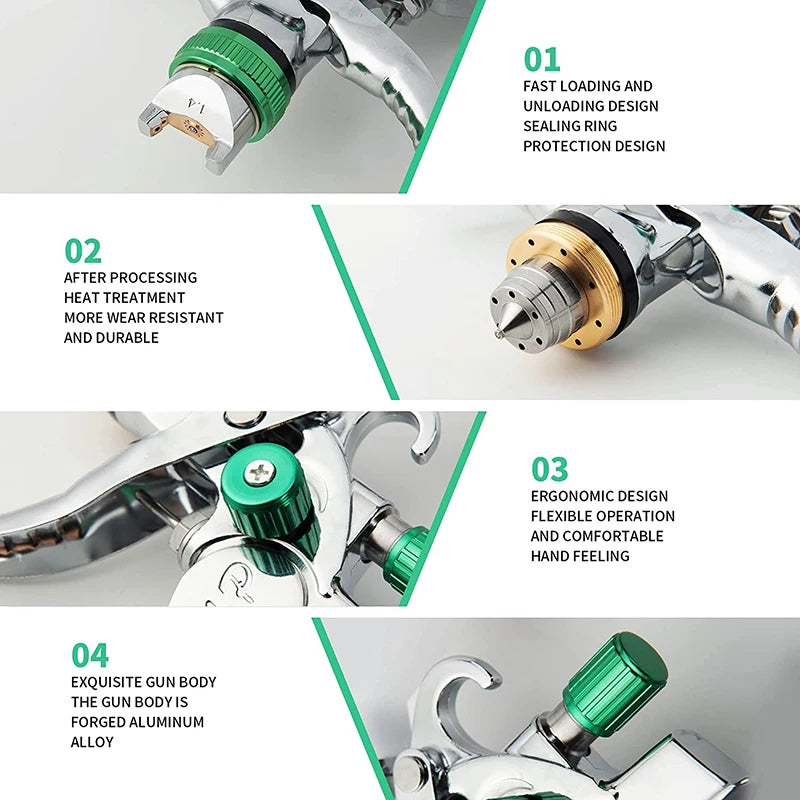 HVLP Professional Spray Gun – 1.4/1.7/2.0/2.5mm Steel Nozzle Gravity Gun for Car Paint | Portable DIY Spray Paint Kit