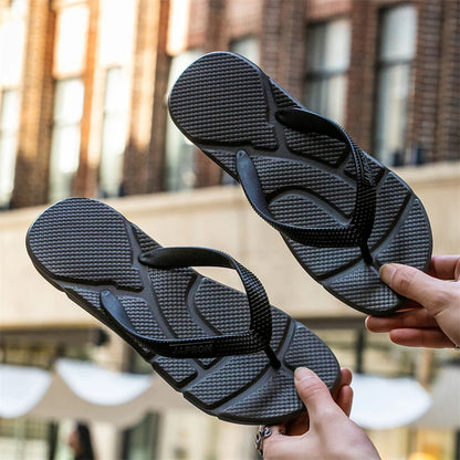 Men’s Black Massage Flip Flops – Big Size 50 Non-Slip Casual Beach Slides, Fashion Comfort Slippers for Outdoor & Home Use