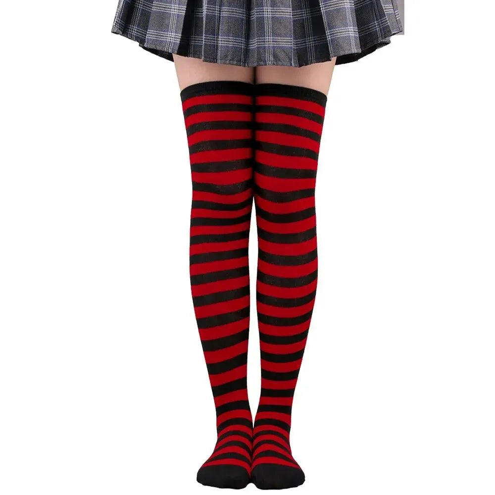 Women's Striped Knee-High Socks – Anime Cosplay Thigh-High Stockings for Girls & Women