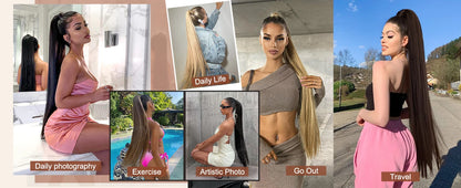AZQUEEN 24-Inch Long Straight Ponytail Extension – Synthetic Fake Hairpiece for Women