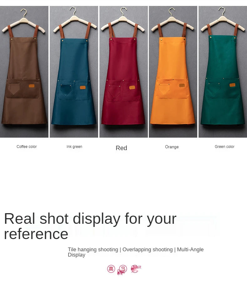 Customized Embroidery Kitchen Apron – Waterproof Bib with Logo, Signature, Pockets, and Waist Bag for Home Chefs & Bakers