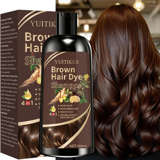 YUITIKUE Brown Hair Dye Shampoo - 4-in-1 Ginger Formula for Hair Coloring Moisture and Nourishing Care