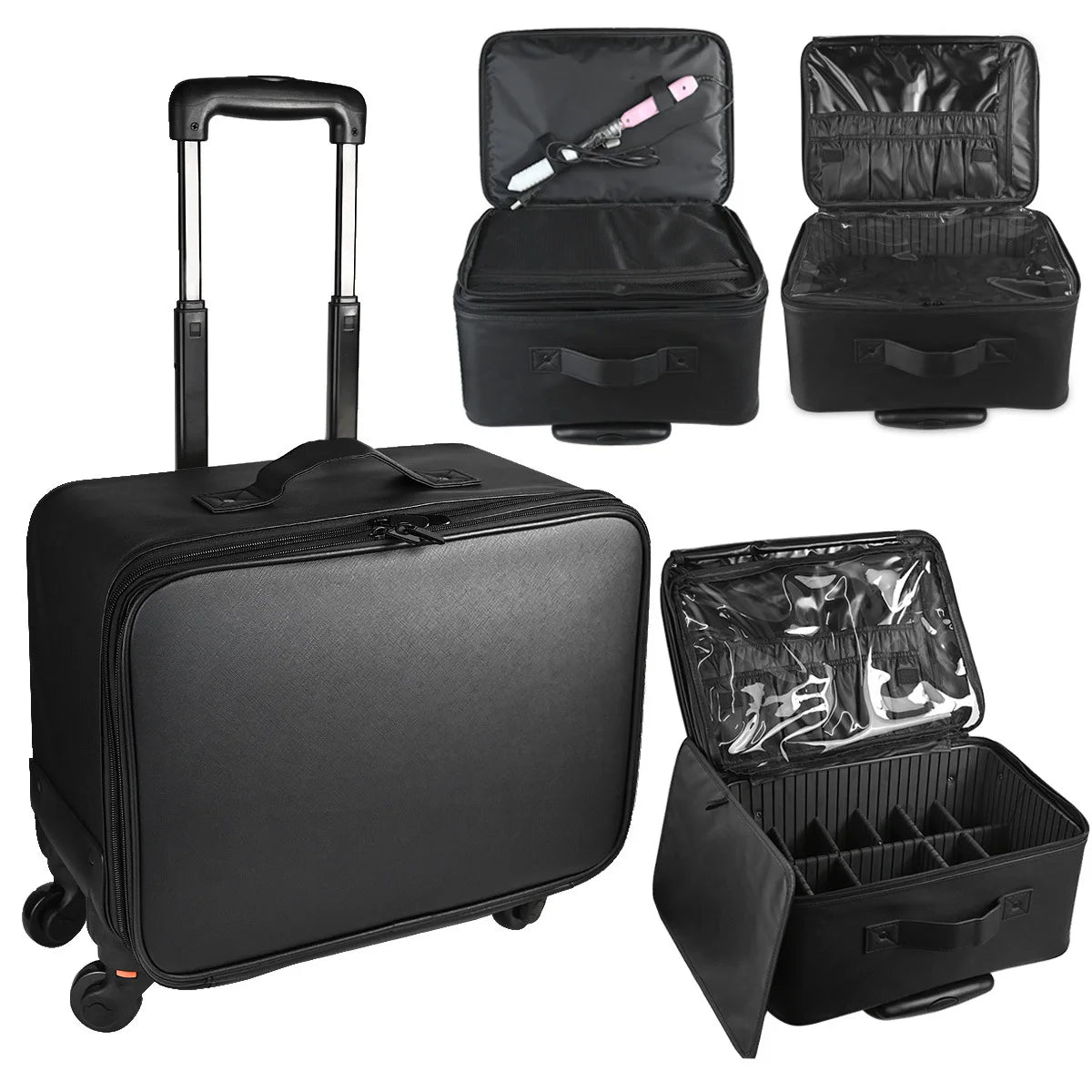 Large Capacity Makeup Trolley Case – Multi-Functional Rolling Organizer Bag in Oxford PU for Beauty, Nail Art, Tattoo & Professional Use