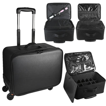 Large Capacity Makeup Trolley Case – Multi-Functional Rolling Organizer Bag in Oxford PU for Beauty, Nail Art, Tattoo & Professional Use