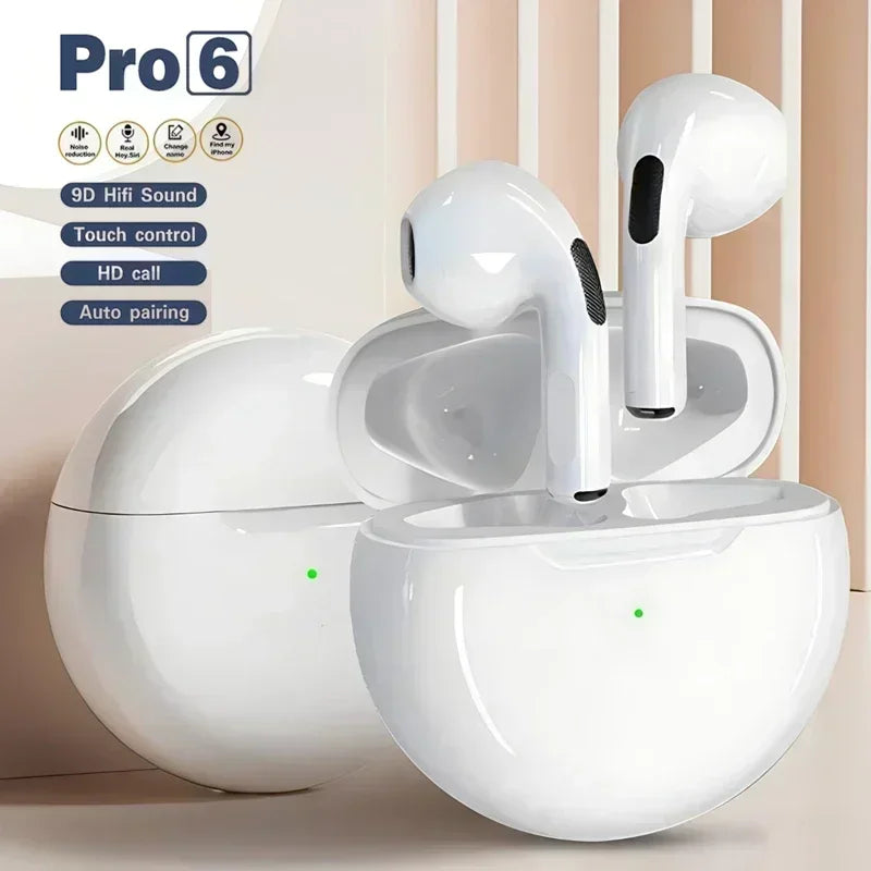 Pro 6 TWS Bluetooth Earphones – Wireless Noise Cancelling Headset with Mic, Pro6 Earbuds for iPhone