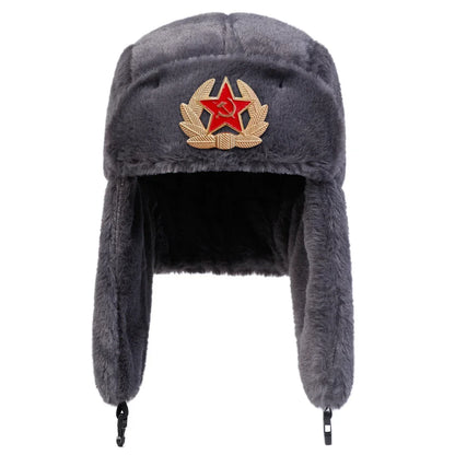 Unisex Winter Earflap Hat - Five-Pointed Star Label Warm Bomber Cap for Skiing, Outdoor Riding, and Snow Activities