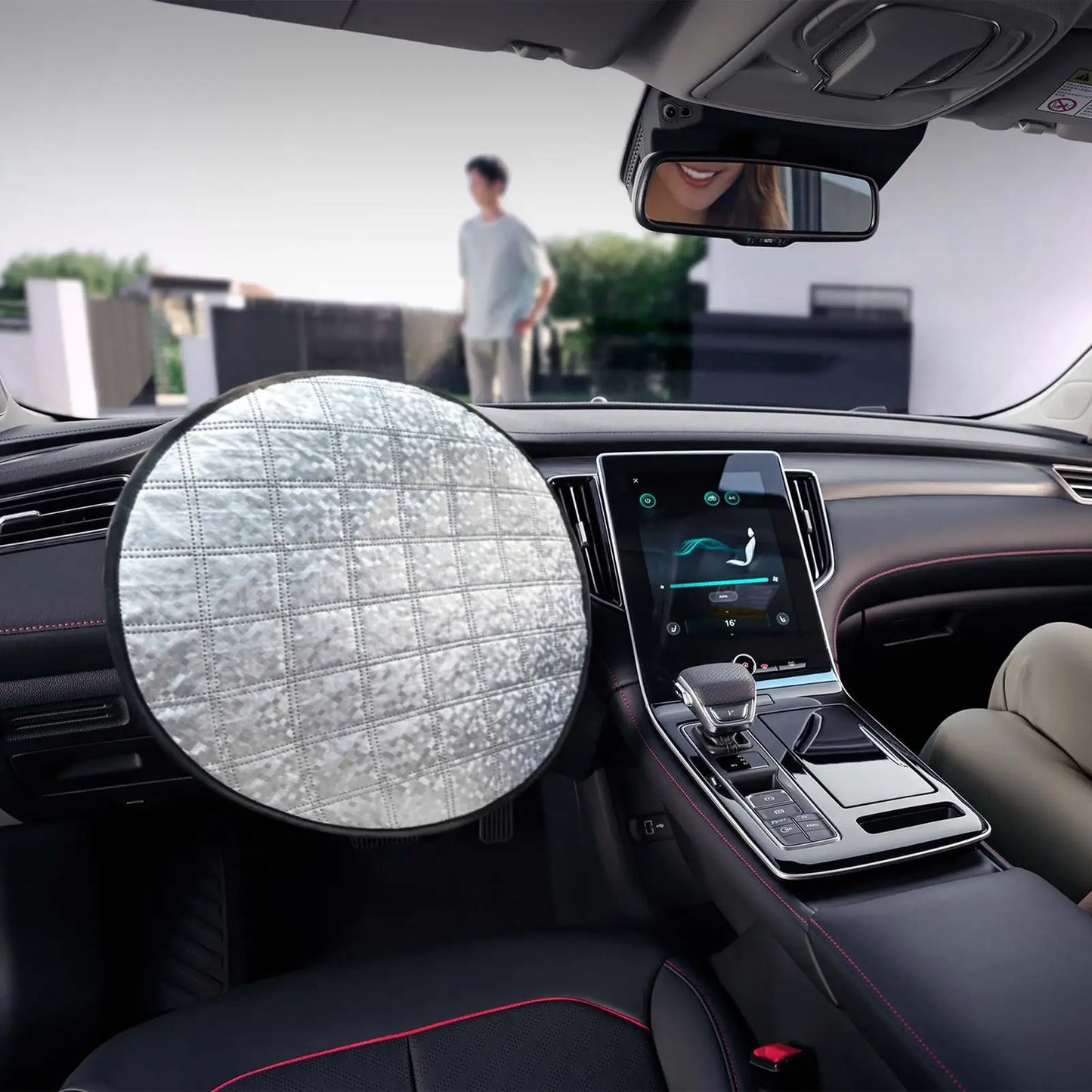 Car Steering Wheel Sun Cover 43cm – Aluminum Foil Folding Heat & UV Insulation Shield for Summer Interior Protection