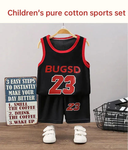 Children’s Summer Sleeveless T-Shirt and Shorts Set — Quick-Dry Sports Tank Top Outfit for Boys Basketball Training