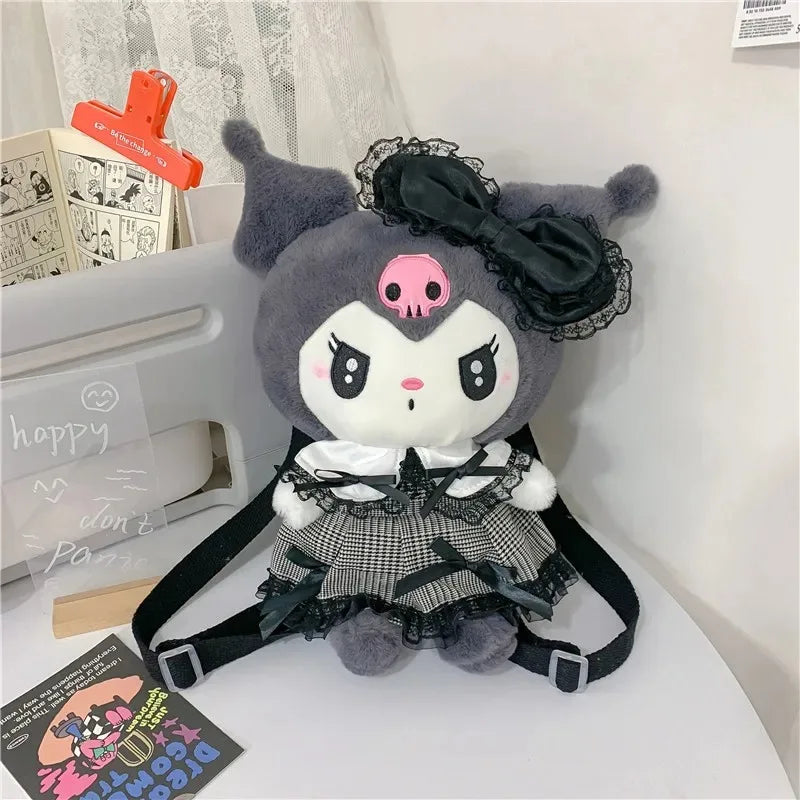Kawaii Sanrio Kuromi Plush Backpack – Lolita Style Stuffed Animal Doll, My Melody Tote Bag for Women & Girls, Christmas Gift