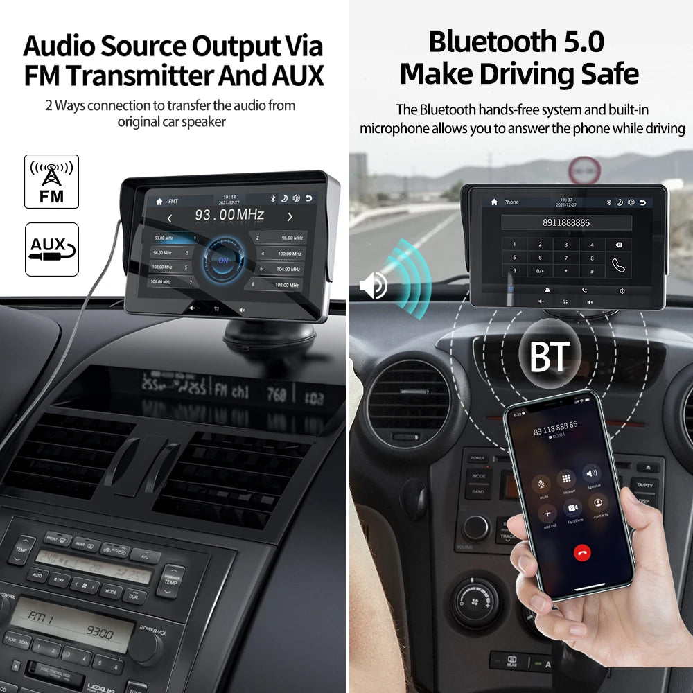 Grandnavi 7-Inch Universal Car Multimedia Touch Screen – Wireless CarPlay & Android Auto Video Player for Vehicles