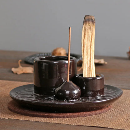 Ceramic Palo Santo Sticks Holder – 4 in 1 Incense Burner, Sage Holder & Ash Catcher Tray for Meditation & Yoga Room