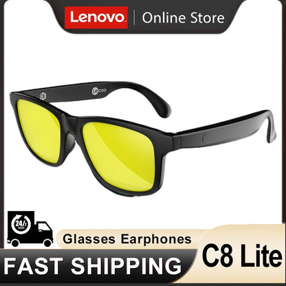Lenovo Lecoo C8 Lite Bluetooth 5.3 Sunglasses – Wireless HiFi Earphones, HD Calls, Anti-Blue Light for Outdoor & Driving