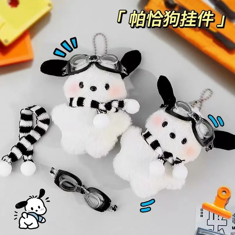 Kawaii Sanrio Pilot Pochacco Plushie Keychain, Instagram Style Bag Hanging Plush Doll, Schoolbag Puppy Pendant, Children’s Gift