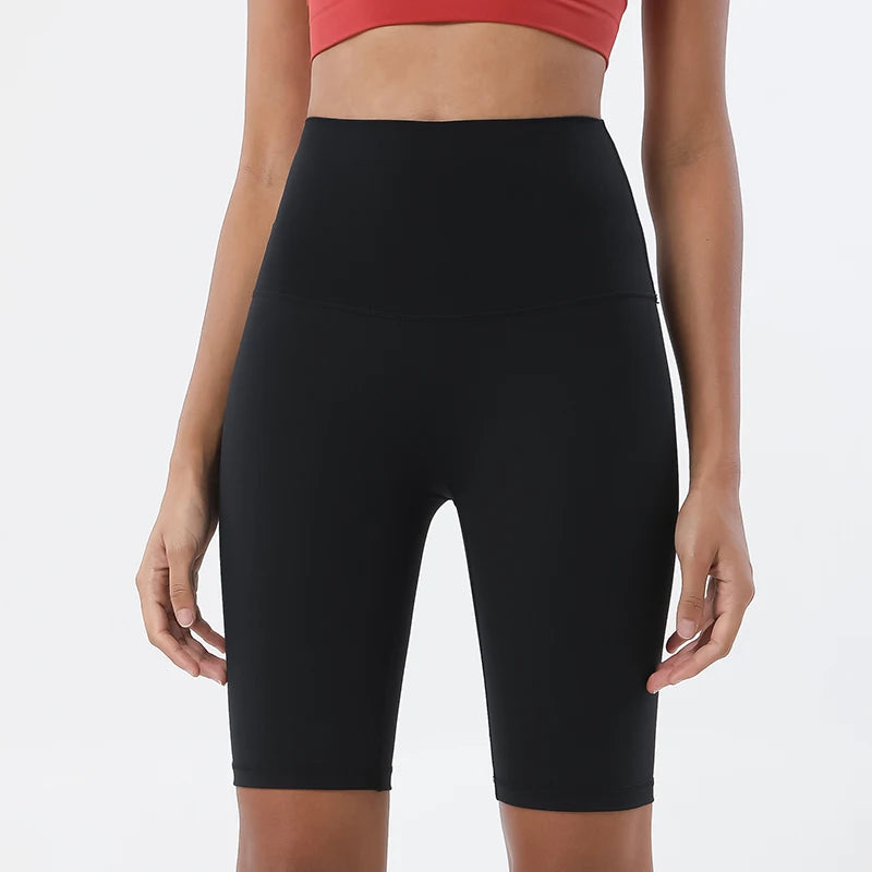 SOISOU Women’s High Waist Nylon Sports Shorts – Breathable No-Show Seamless Yoga, Gym & Cycling Fitness Shorts (24 Colors)