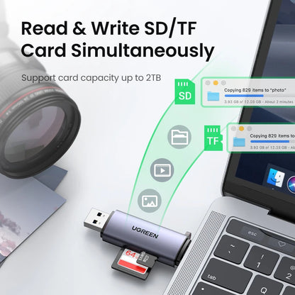 UGREEN USB 3.0 & USB-C Card Reader - SD MicroSD TF Memory Card Adapter for PC, Laptop & Thunderbolt 3 Devices