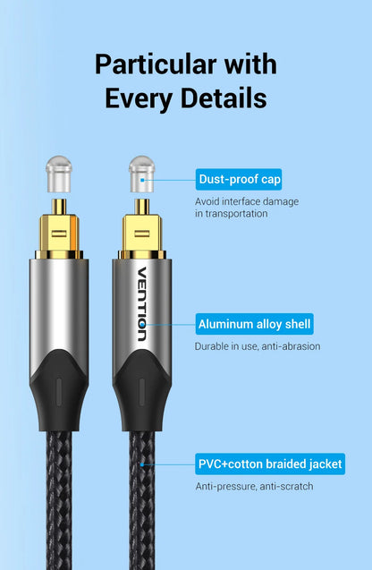 Vention Digital Optical Audio Cable – Toslink SPDIF Coaxial, 1m/2m for Amplifiers, Blu-ray, Xbox 360, PS4, Soundbar, Fiber Cable