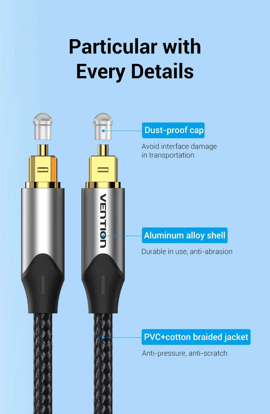 Vention Digital Optical Audio Cable – Toslink SPDIF Coaxial, 1m/2m for Amplifiers, Blu-ray, Xbox 360, PS4, Soundbar Fiber Cable