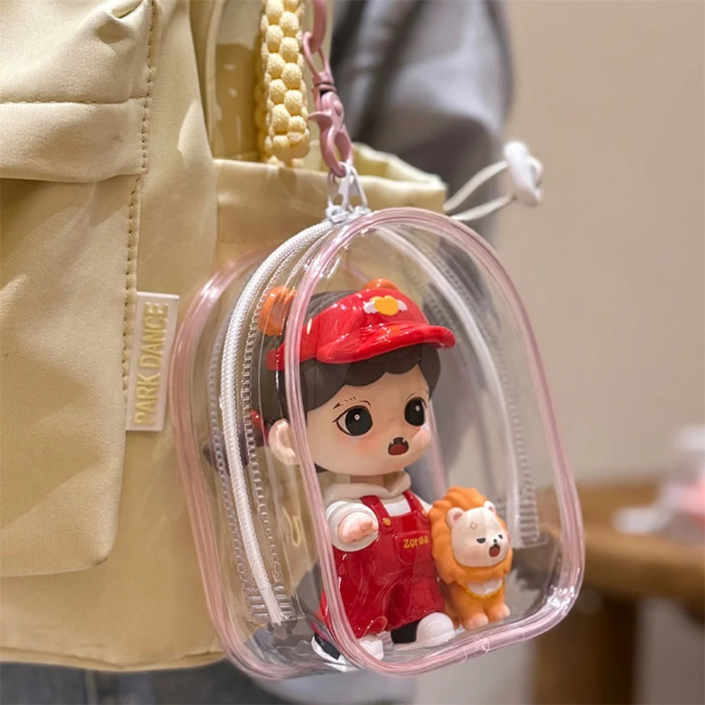 12cm Transparent PVC Doll Storage Bag – Multicolor Cartoon Keychain Display Case, Dustproof Organizer & Gift Pouch
