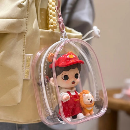 12cm Transparent PVC Doll Storage Bag – Multicolor Cartoon Keychain Display Case, Dustproof Organizer & Gift Pouch
