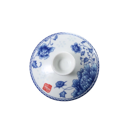 Ceramic Sancai Tea Bowl with Lid – Blue & White Porcelain Cover for Kungfu Tea Set Household Accessories