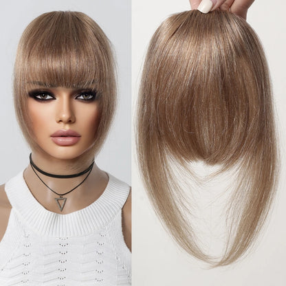 Clip-In Bangs for Women - 100% Human Hair, Thick French Natural Black Brown Hairpieces with Temples