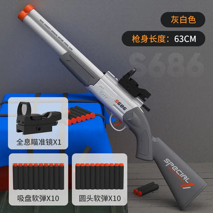 Toy Gun S686 Rifle – Double Barreled Airsoft Launcher with Dual Soft Bullets, Outdoor Sports Shotgun for Kids