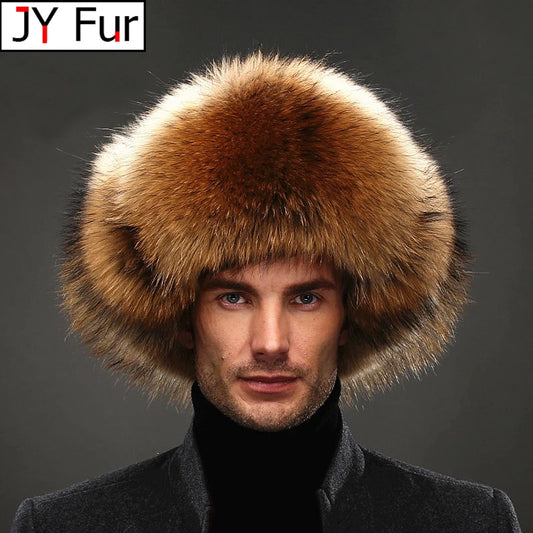 Men's Luxury Fox Fur Lei Feng Hat with Ear Flaps - 100% Sheepskin Top, Real Fur Winter Cap