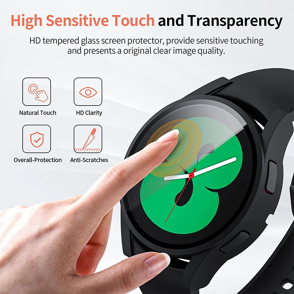 Tempered Glass & PC Bumper Case for Samsung Galaxy Watch 4/5/6/7/8 – Full Coverage Protective Cover (40mm & 44mm)