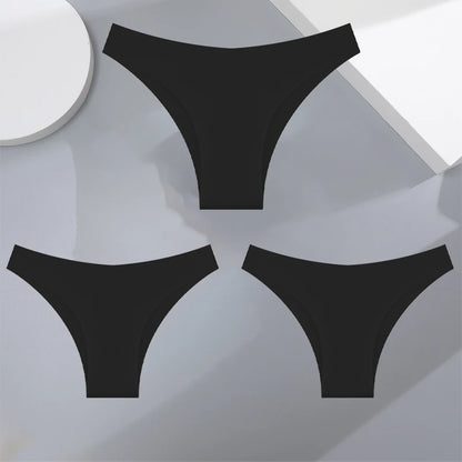 3Pcs Ultra-Thin Seamless Silk Women’s Panties – Sexy Low-Waist Stretch Bikini Briefs, XS-XXL