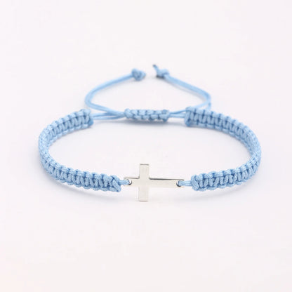 UILZ Creative Stainless Steel Cross Bracelet - Hand-Woven Adjustable Colored String, Couple Versatile Jewelry