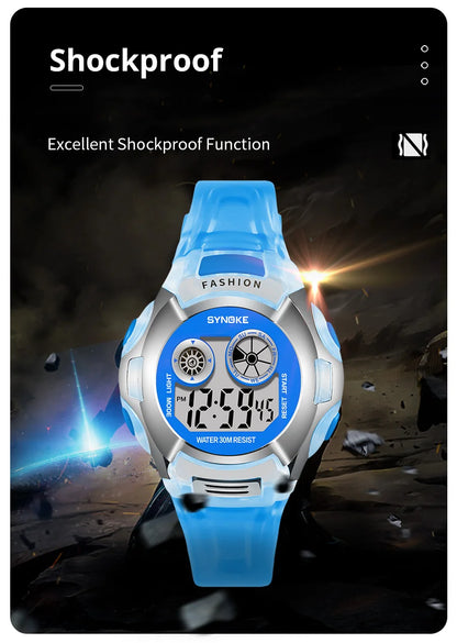 SYNOKE Student Electronic Watch - Waterproof Sports Watch for Children, Glow Multi-Function Digital Watch with 7 Colors Light, Perfect Gift
