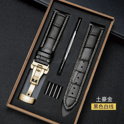 Universal Genuine Leather Watch Band 12–24mm with Butterfly Clasp – Premium Strap for Men & Women (Gift Box Included)