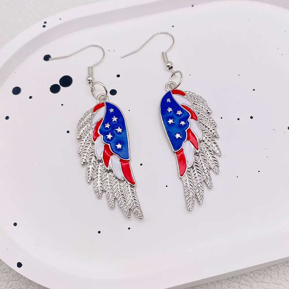 USA Flag Hat Wing Charms Earrings - Patriotic 4th of July Rainbow Flag Dangle Jewelry for Women & Girls