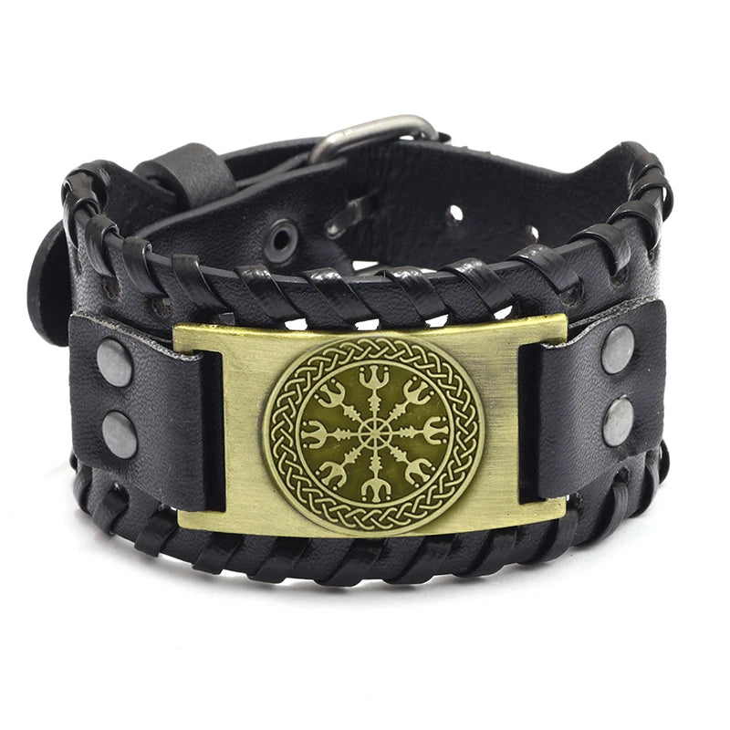Trendy Viking Bracelet – Nordic Rune Compass & God Bird Charm Leather Woven Jewelry for Men, Fashion Accessory & Party Gift
