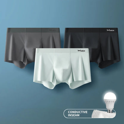 MiiOW 3-Piece Ice Silk Men's Boxer Briefs - Seamless Anti-Static Metal Fiber Comfort Underwear