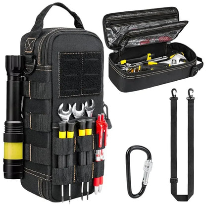 Heavy Duty Tool Bag - Portable Multi-Pocket Tool Organizer with Carabiner & Retractable Cord
