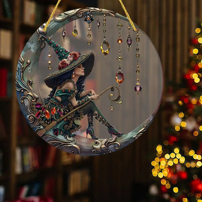 8x8 Inch Moonlight Witch Acrylic Stained Glass Suncatcher - Charming Window Hanging Wall Art Decor