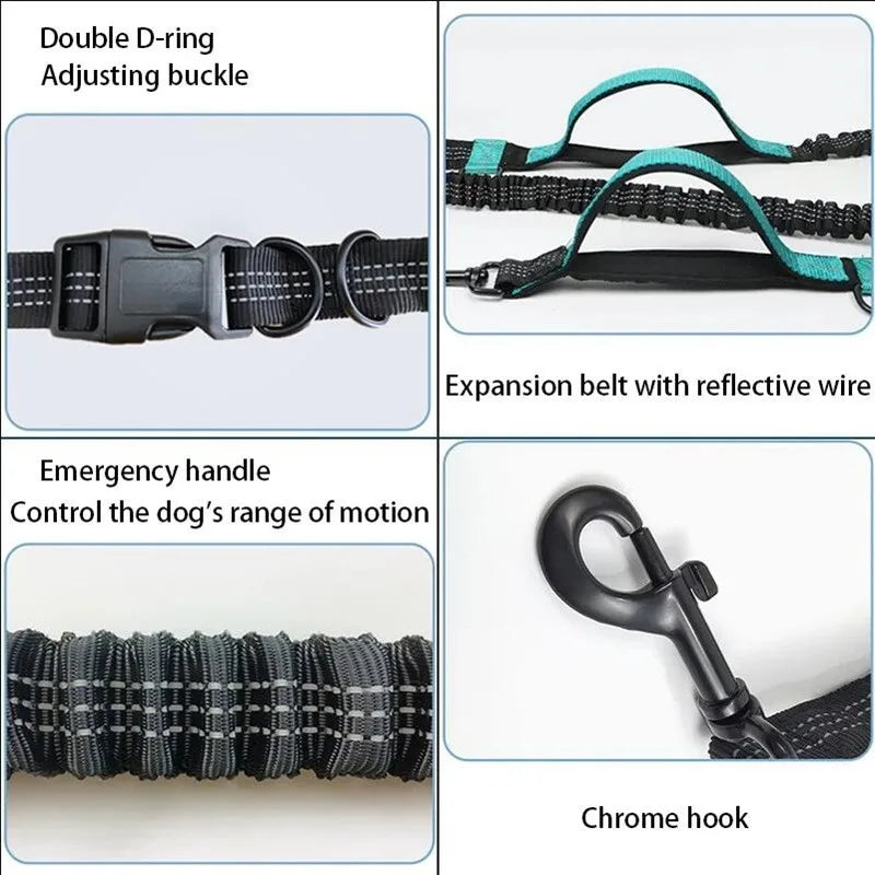 Retractable Hands-Free Dog Leash for Running | Double Handles | Elastic Cord | Reflective | Large Dog Leash | Pet Supplies