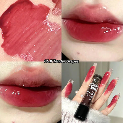 PINKCOCO Bear Doodle Mirror Lip Glaze – Long-Lasting Shiny Nude Lip Gloss, Skin-Brightening Student-Friendly Lipstick