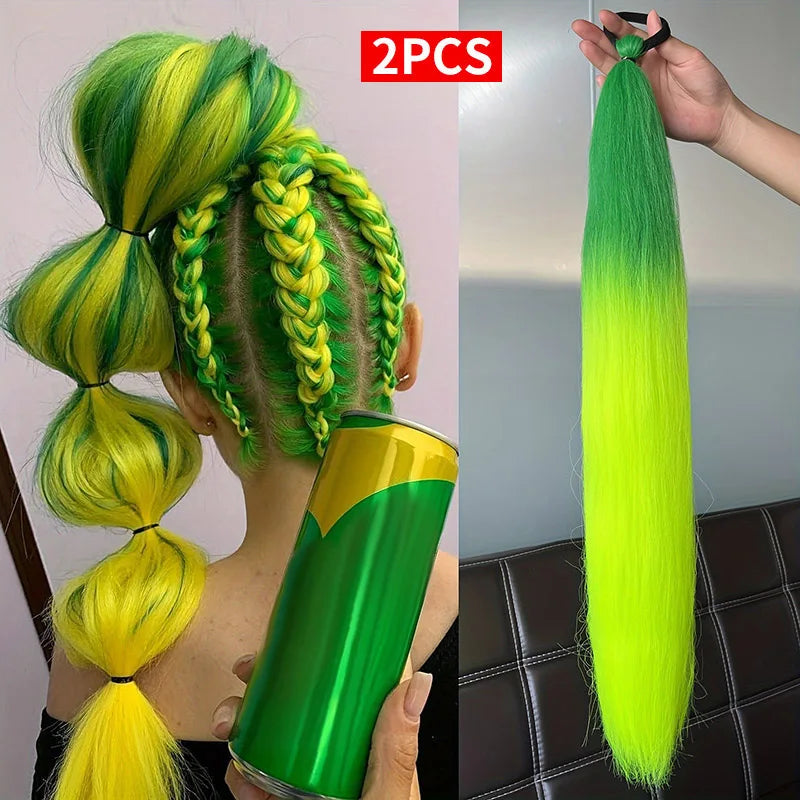 2pcs Purple Synthetic Braiding Hair – Long Straight DIY Braided Ponytail Hairpieces for Women, Party & Stage Hair Accessories