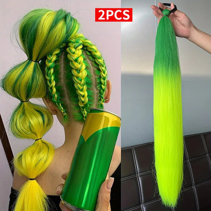 2pcs Purple Synthetic Braiding Hair – Long Straight DIY Braided Ponytail Hairpieces for Women, Party & Stage Hair Accessories