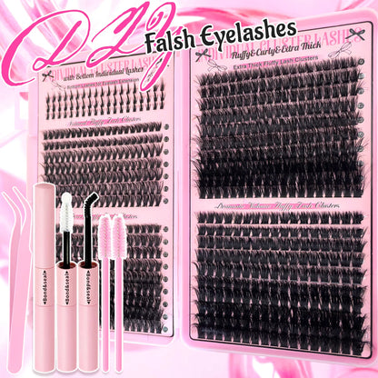 Top & Bottom Lash Extension Kit – 250/740 Cluster Fluffy Volume Mix Lengths DIY Eyelash Set for Bold Bombshell & Natural Lash Looks