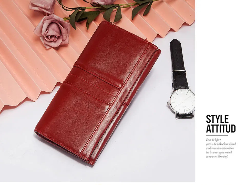 Women's Genuine Leather Clutch Wallet – RFID Blocking Phone Purse with Zipper Pocket