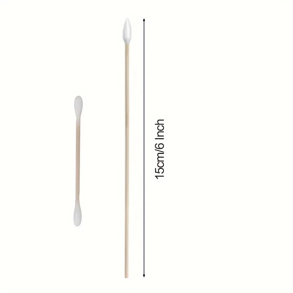 100/300PCS 6-Inch Precision Cotton Swabs - Pointed Cotton Buds with Long Wooden Sticks and Storage Case