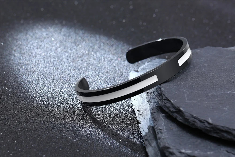 Men's Enamel Bangle - Viking Logo Cuff Bracelet, Stainless Steel Minimalist Bangle for Gentlemen