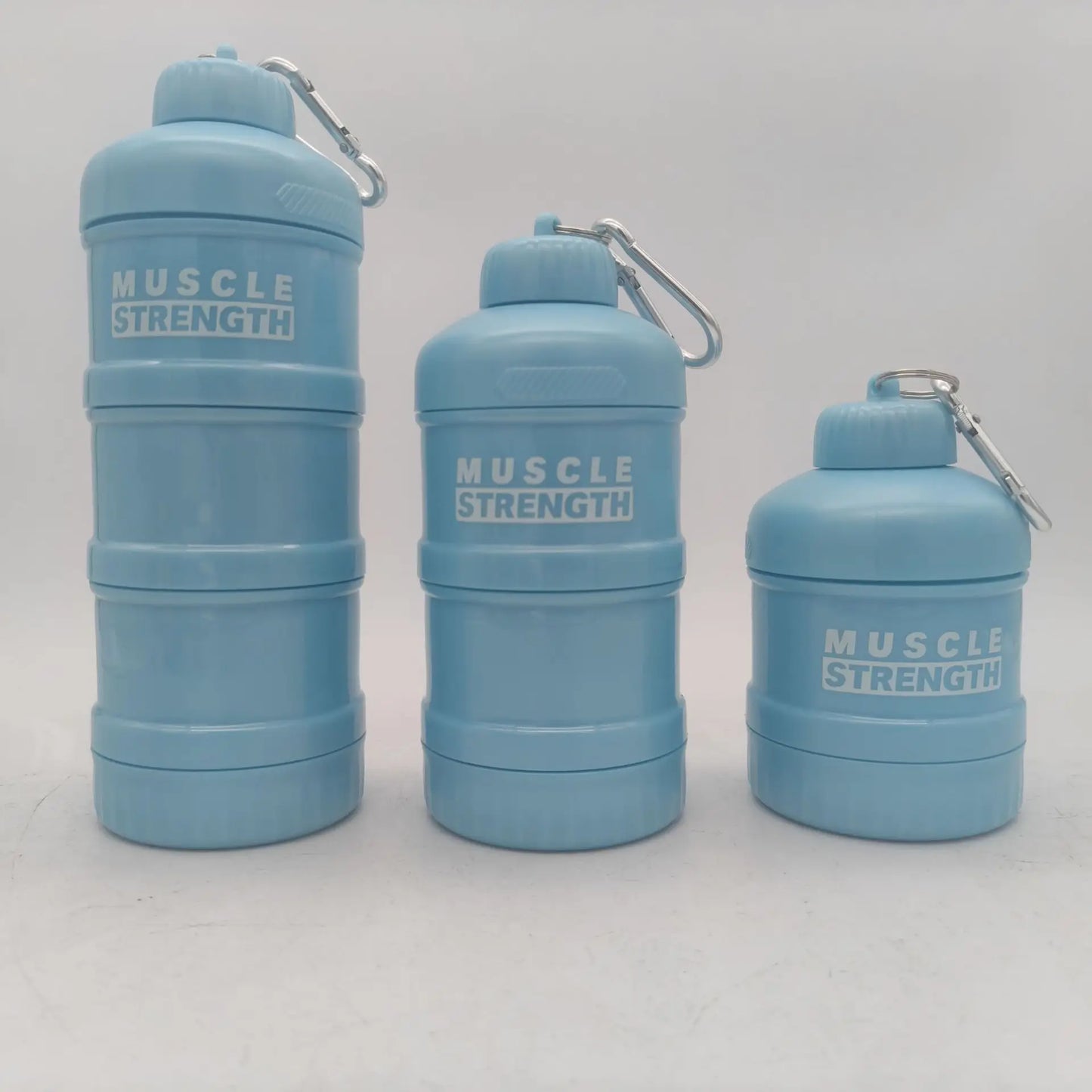 3-Layer Portable Protein Powder Box – Fitness Supplement Storage with Funnel & Handle