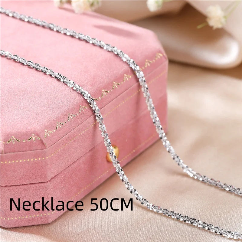 Authentic S925 Sterling Silver Necklace – 2mm Sparkling Collarbone Sweater Chain, Elegant Jewelry Gift for Women